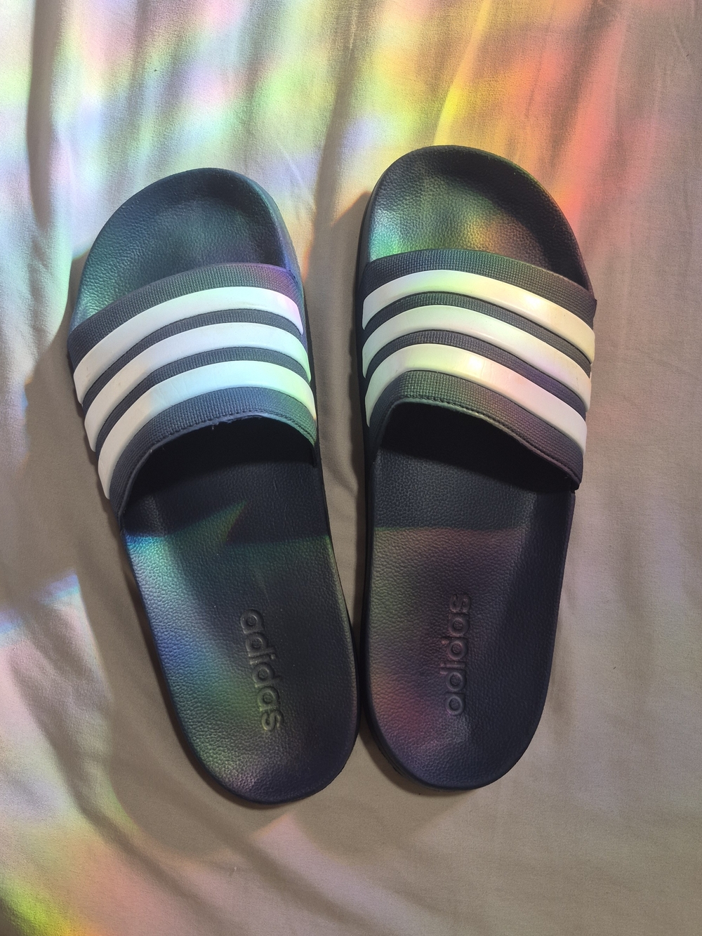 Adidas Mens' Adilette Slide Sandals in Navy with White Stripes